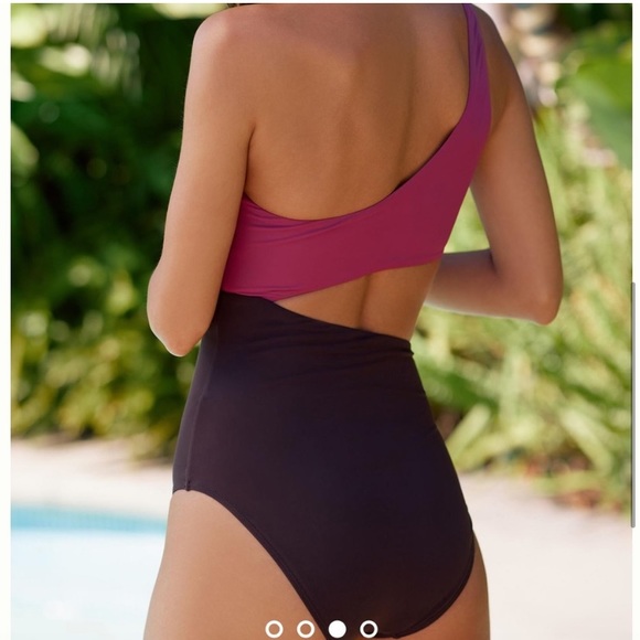 Anthropologie Jets Australia Versa One Shoulder Color Block Cutouts Swimsuit 12 - Picture 4 of 8